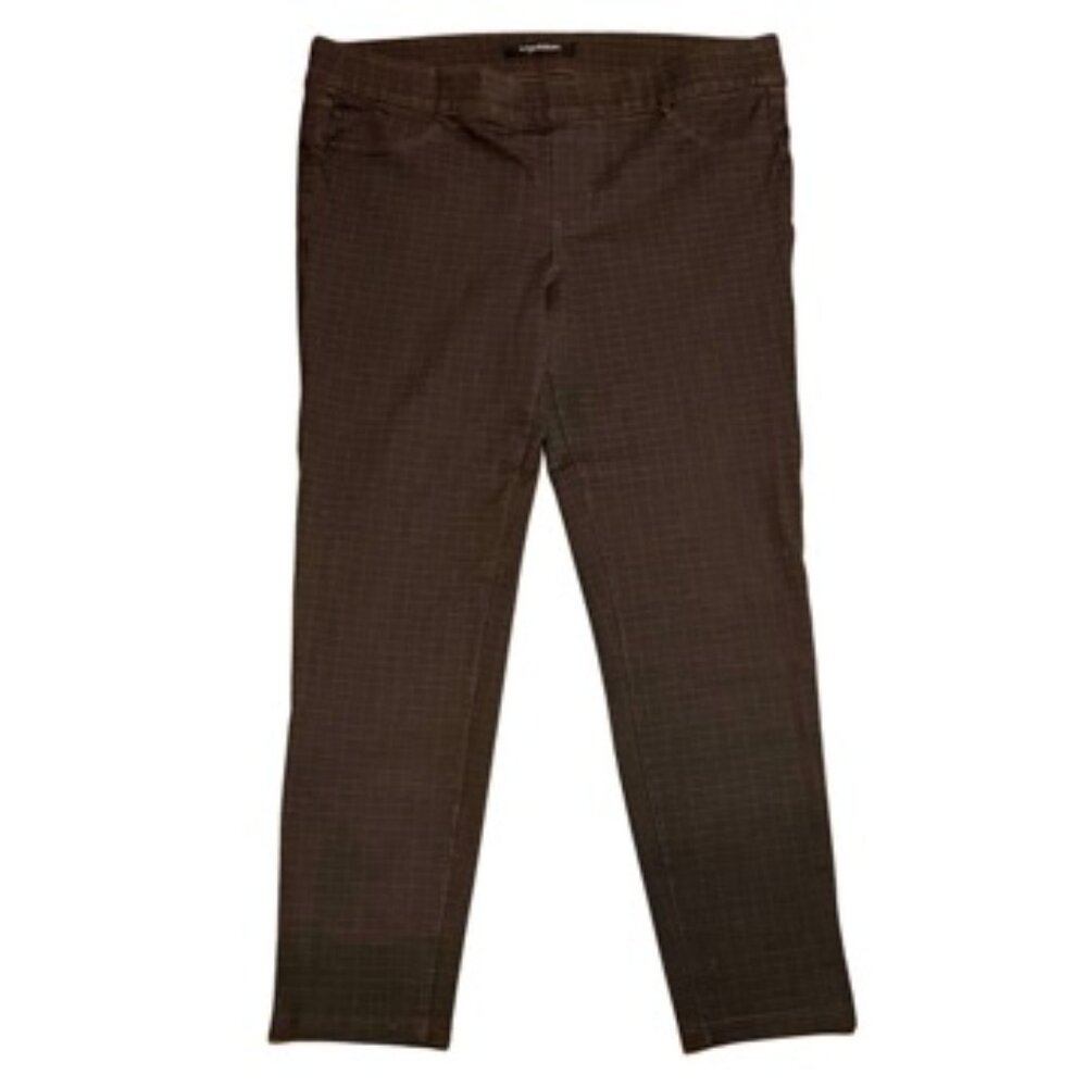 Liverpool Pull On Dark Chocolate Plaid Legging Ankle Pants Women's 14